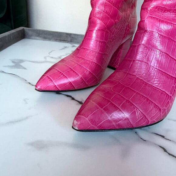 Paris Texas Pink Croc Embossed Leather Knee High Boots Size 38 - Picture 4 of 8